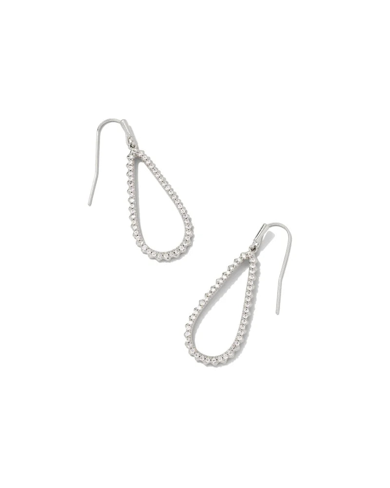 Payton Silver Small Open Frame Earrings in White Crystal